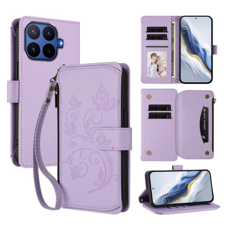 Butterfly Love Flower Multi-card Zipper Wallet Leather Phone Case, For Xiaomi 17 Max 5G, For Xiaomi 17T Pro 5G, For Xiaomi Poco M7 4G 169mm, For Xiaomi 15T Pro 5G, For Xiaomi 15T 5G, For Xiaomi Poco F7 Ultra / Redmi K80 Pro
