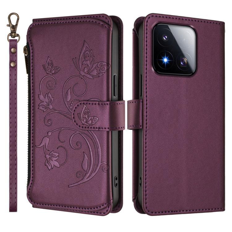 Butterfly Love Flower Multi-card Zipper Wallet Leather Phone Case, For Xiaomi 17 Max 5G, For Xiaomi 17T Pro 5G, For Xiaomi Poco M7 4G 169mm, For Xiaomi 15T Pro 5G, For Xiaomi 15T 5G, For Xiaomi Poco F7 Ultra / Redmi K80 Pro