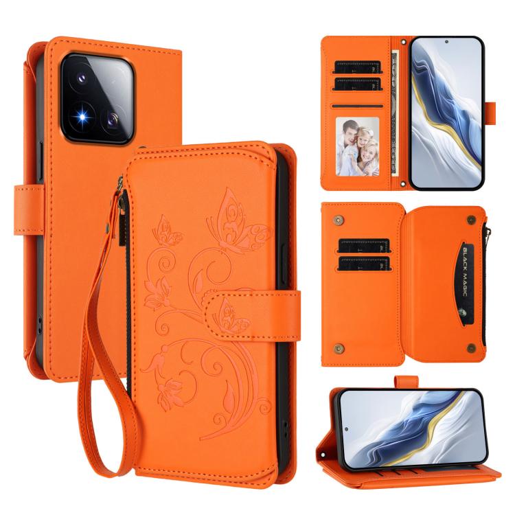 Butterfly Love Flower Multi-card Zipper Wallet Leather Phone Case, For Xiaomi 17 Max 5G, For Xiaomi 17T Pro 5G, For Xiaomi Poco M7 4G 169mm, For Xiaomi 15T Pro 5G, For Xiaomi 15T 5G, For Xiaomi Poco F7 Ultra / Redmi K80 Pro