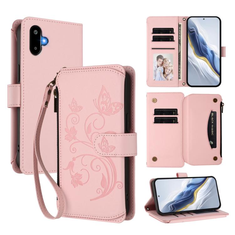 Butterfly Love Flower Multi-card Zipper Wallet Leather Phone Case, For Samsung Galaxy M56 5G, For Samsung Galaxy M16 5G / F16 5G, For Samsung Galaxy M06 5G / F06 5G, For Samsung Galaxy M35 5G, For Samsung Galaxy M55 / C55, For Samsung Galaxy XCover7 Pro
