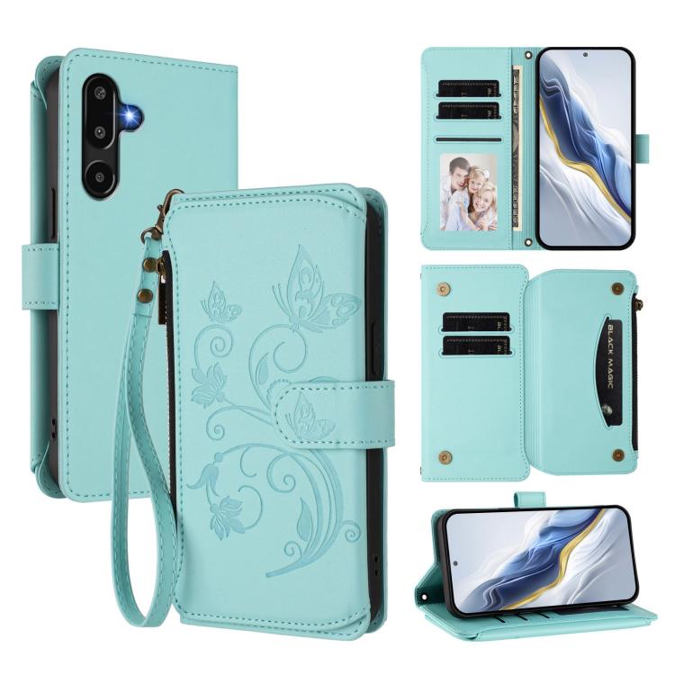Butterfly Love Flower Multi-card Zipper Wallet Leather Phone Case, For Samsung Galaxy M56 5G, For Samsung Galaxy M16 5G / F16 5G, For Samsung Galaxy M06 5G / F06 5G, For Samsung Galaxy M35 5G, For Samsung Galaxy M55 / C55, For Samsung Galaxy XCover7 Pro