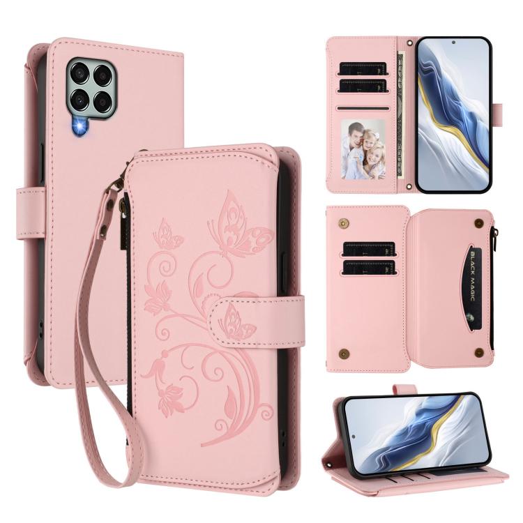 Butterfly Love Flower Multi-card Zipper Wallet Leather Phone Case, For Samsung Galaxy M53 5G, For Samsung Galaxy M33 5G