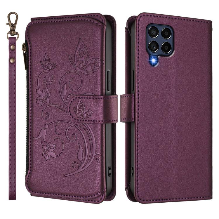 Butterfly Love Flower Multi-card Zipper Wallet Leather Phone Case, For Samsung Galaxy M53 5G, For Samsung Galaxy M33 5G