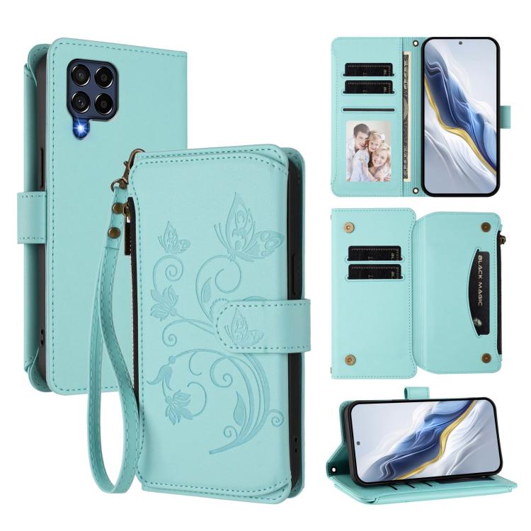 Butterfly Love Flower Multi-card Zipper Wallet Leather Phone Case, For Samsung Galaxy M53 5G, For Samsung Galaxy M33 5G