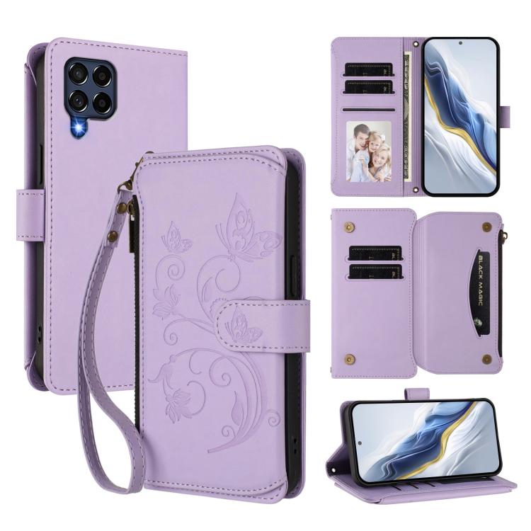 Butterfly Love Flower Multi-card Zipper Wallet Leather Phone Case, For Samsung Galaxy M53 5G, For Samsung Galaxy M33 5G