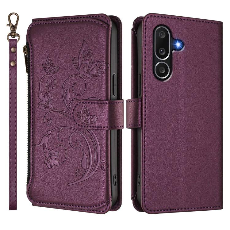 Butterfly Love Flower Multi-card Zipper Wallet Leather Phone Case, For Samsung Galaxy M56 5G, For Samsung Galaxy M16 5G / F16 5G, For Samsung Galaxy M06 5G / F06 5G, For Samsung Galaxy M35 5G, For Samsung Galaxy M55 / C55, For Samsung Galaxy XCover7 Pro