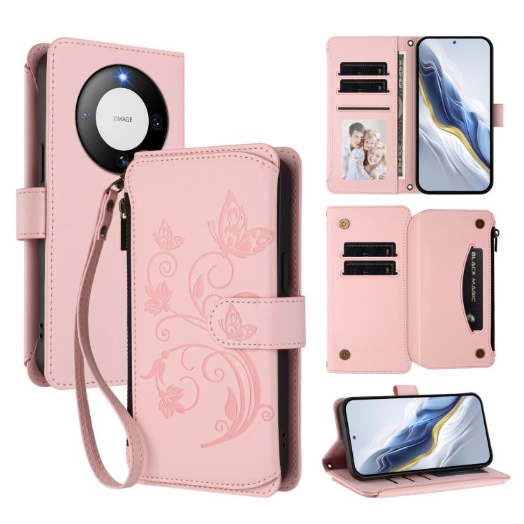 Butterfly Love Flower Multi-card Zipper Wallet Leather Phone Case, For Huawei Mate 60 Pro / 60 Pro+, For Huawei Mate 60, For Huawei Enjoy 50 / nova Y70, For Huawei P60 Art, For Huawei P60 / P60 Pro, For Huawei Enjoy 50 Pro 4G / nova Y90