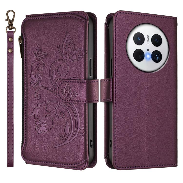 Butterfly Love Flower Multi-card Zipper Wallet Leather Phone Case, For Huawei Mate 70, For Huawei nova 13 Pro, For Huawei nova 13 / 12, For Huawei Pura 70 Pro / 70 Pro+, For Huawei nova 12S 4G / 11 4G / 5G, For Huawei Pura 70