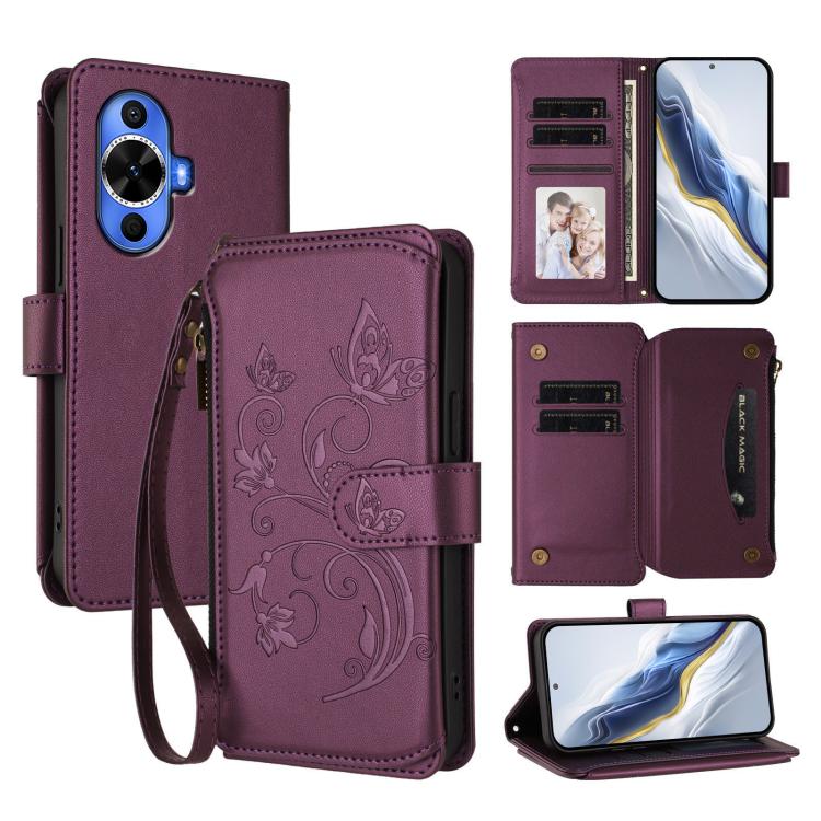Butterfly Love Flower Multi-card Zipper Wallet Leather Phone Case, For Huawei Mate 70, For Huawei nova 13 Pro, For Huawei nova 13 / 12, For Huawei Pura 70 Pro / 70 Pro+, For Huawei nova 12S 4G / 11 4G / 5G, For Huawei Pura 70