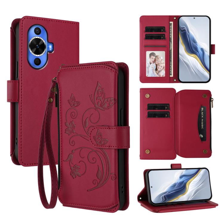 Butterfly Love Flower Multi-card Zipper Wallet Leather Phone Case, For Huawei Mate 70, For Huawei nova 13 Pro, For Huawei nova 13 / 12, For Huawei Pura 70 Pro / 70 Pro+, For Huawei nova 12S 4G / 11 4G / 5G, For Huawei Pura 70