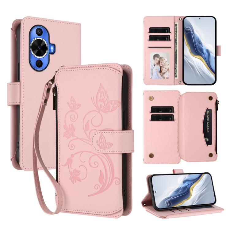 Butterfly Love Flower Multi-card Zipper Wallet Leather Phone Case, For Huawei Mate 70, For Huawei nova 13 Pro, For Huawei nova 13 / 12, For Huawei Pura 70 Pro / 70 Pro+, For Huawei nova 12S 4G / 11 4G / 5G, For Huawei Pura 70
