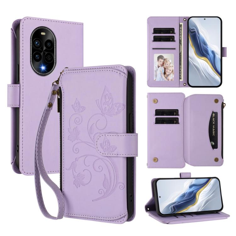 Butterfly Love Flower Multi-card Zipper Wallet Leather Phone Case, For Huawei Mate 70, For Huawei nova 13 Pro, For Huawei nova 13 / 12, For Huawei Pura 70 Pro / 70 Pro+, For Huawei nova 12S 4G / 11 4G / 5G, For Huawei Pura 70