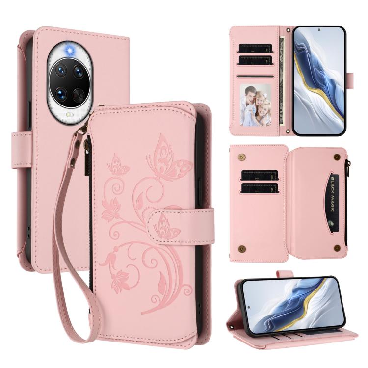 Butterfly Love Flower Multi-card Zipper Wallet Leather Phone Case, For Huawei Enjoy 80s 4G, For Huawei nova 14 Ultra, For Huawei nova 14 Pro 5G, For Huawei Enjoy 80 5G, For Huawei nova 12i 4G / 13i  4G, For Huawei Mate 70 Pro