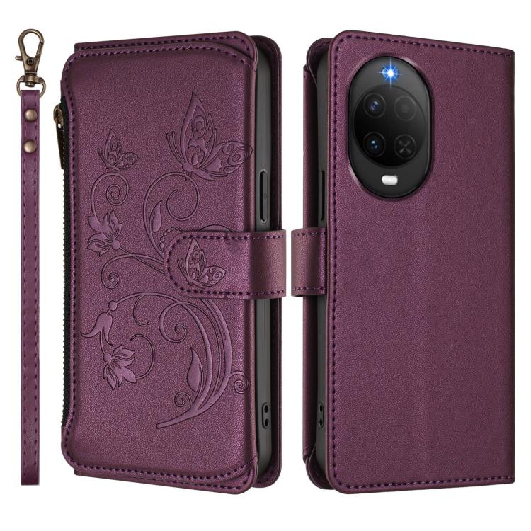 Butterfly Love Flower Multi-card Zipper Wallet Leather Phone Case, For Huawei nova 14 5G / 15 / 16z, For Huawei nova 16, For Huawei Mate 70 Air 5G, For Huawei Pura 80 Ultra 5G, For Huawei Pura 80 Pro 5G, For Huawei Pura 80 5G