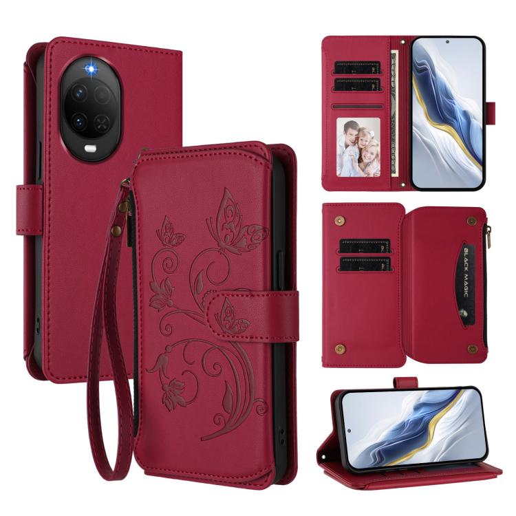 Butterfly Love Flower Multi-card Zipper Wallet Leather Phone Case, For Huawei nova 14 5G / 15 / 16z, For Huawei nova 16, For Huawei Mate 70 Air 5G, For Huawei Pura 80 Ultra 5G, For Huawei Pura 80 Pro 5G, For Huawei Pura 80 5G