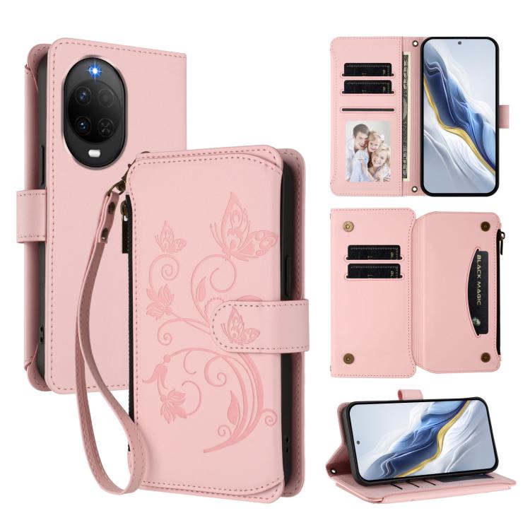Butterfly Love Flower Multi-card Zipper Wallet Leather Phone Case, For Huawei nova 14 5G / 15 / 16z, For Huawei nova 16, For Huawei Mate 70 Air 5G, For Huawei Pura 80 Ultra 5G, For Huawei Pura 80 Pro 5G, For Huawei Pura 80 5G