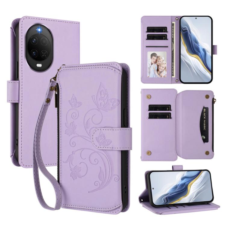 Butterfly Love Flower Multi-card Zipper Wallet Leather Phone Case, For Huawei nova 14 5G / 15 / 16z, For Huawei nova 16, For Huawei Mate 70 Air 5G, For Huawei Pura 80 Ultra 5G, For Huawei Pura 80 Pro 5G, For Huawei Pura 80 5G