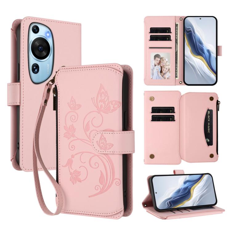 Butterfly Love Flower Multi-card Zipper Wallet Leather Phone Case, For Huawei Mate 60 Pro / 60 Pro+, For Huawei Mate 60, For Huawei Enjoy 50 / nova Y70, For Huawei P60 Art, For Huawei P60 / P60 Pro, For Huawei Enjoy 50 Pro 4G / nova Y90