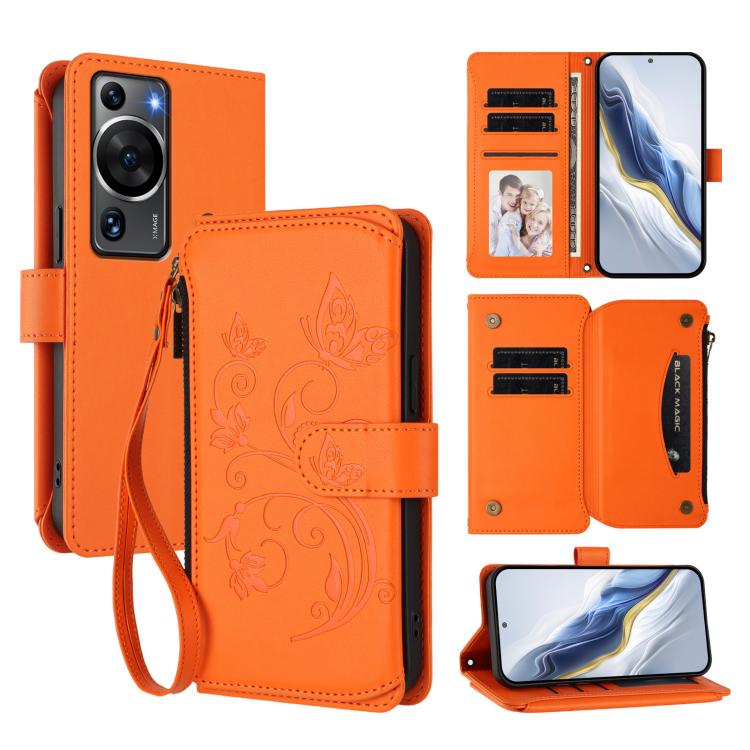 Butterfly Love Flower Multi-card Zipper Wallet Leather Phone Case, For Huawei Mate 60 Pro / 60 Pro+, For Huawei Mate 60, For Huawei Enjoy 50 / nova Y70, For Huawei P60 Art, For Huawei P60 / P60 Pro, For Huawei Enjoy 50 Pro 4G / nova Y90