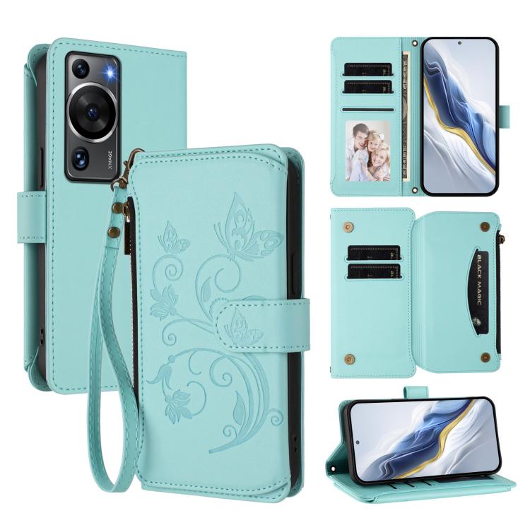 Butterfly Love Flower Multi-card Zipper Wallet Leather Phone Case, For Huawei Mate 60 Pro / 60 Pro+, For Huawei Mate 60, For Huawei Enjoy 50 / nova Y70, For Huawei P60 Art, For Huawei P60 / P60 Pro, For Huawei Enjoy 50 Pro 4G / nova Y90