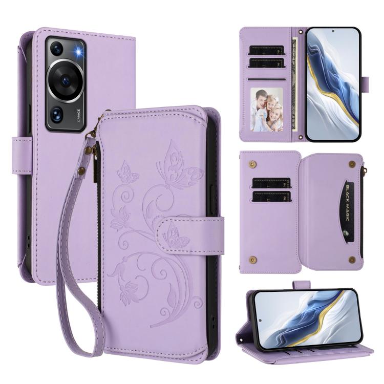 Butterfly Love Flower Multi-card Zipper Wallet Leather Phone Case, For Huawei Mate 60 Pro / 60 Pro+, For Huawei Mate 60, For Huawei Enjoy 50 / nova Y70, For Huawei P60 Art, For Huawei P60 / P60 Pro, For Huawei Enjoy 50 Pro 4G / nova Y90