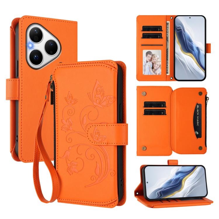 Butterfly Love Flower Multi-card Zipper Wallet Leather Phone Case, For Huawei nova 14 5G / 15 / 16z, For Huawei nova 16, For Huawei Mate 70 Air 5G, For Huawei Pura 80 Ultra 5G, For Huawei Pura 80 Pro 5G, For Huawei Pura 80 5G