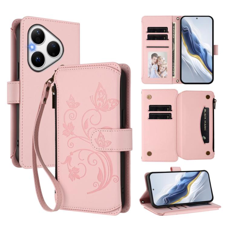 Butterfly Love Flower Multi-card Zipper Wallet Leather Phone Case, For Huawei nova 14 5G / 15 / 16z, For Huawei nova 16, For Huawei Mate 70 Air 5G, For Huawei Pura 80 Ultra 5G, For Huawei Pura 80 Pro 5G, For Huawei Pura 80 5G