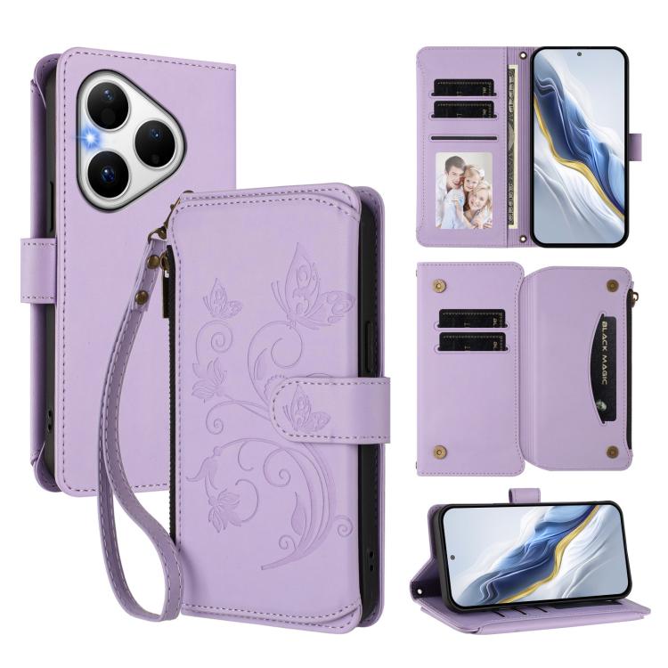 Butterfly Love Flower Multi-card Zipper Wallet Leather Phone Case, For Huawei nova 14 5G / 15 / 16z, For Huawei nova 16, For Huawei Mate 70 Air 5G, For Huawei Pura 80 Ultra 5G, For Huawei Pura 80 Pro 5G, For Huawei Pura 80 5G
