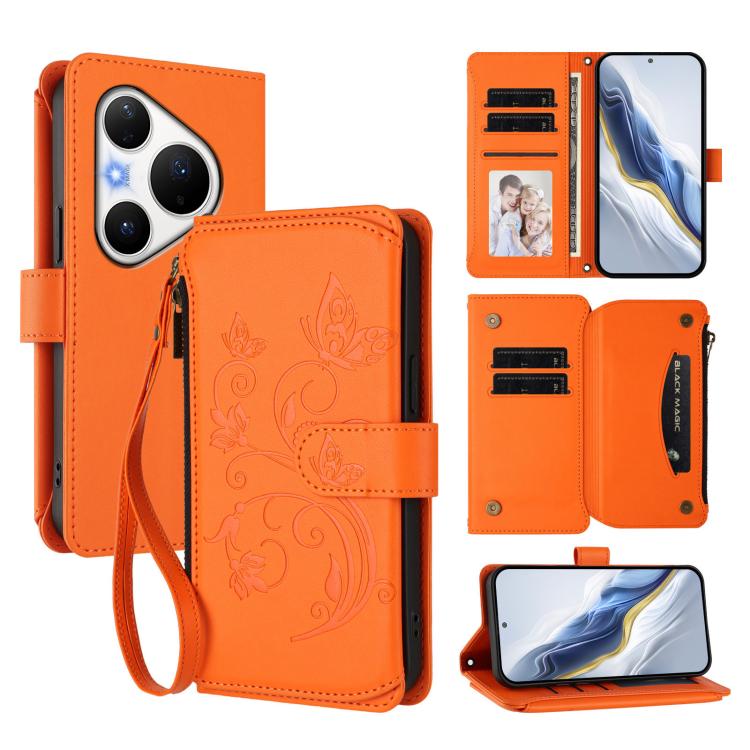Butterfly Love Flower Multi-card Zipper Wallet Leather Phone Case, For Huawei nova 14 5G / 15 / 16z, For Huawei nova 16, For Huawei Mate 70 Air 5G, For Huawei Pura 80 Ultra 5G, For Huawei Pura 80 Pro 5G, For Huawei Pura 80 5G