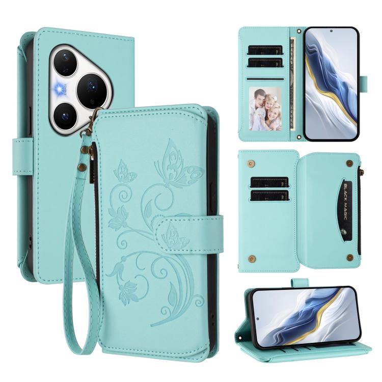 Butterfly Love Flower Multi-card Zipper Wallet Leather Phone Case, For Huawei nova 14 5G / 15 / 16z, For Huawei nova 16, For Huawei Mate 70 Air 5G, For Huawei Pura 80 Ultra 5G, For Huawei Pura 80 Pro 5G, For Huawei Pura 80 5G