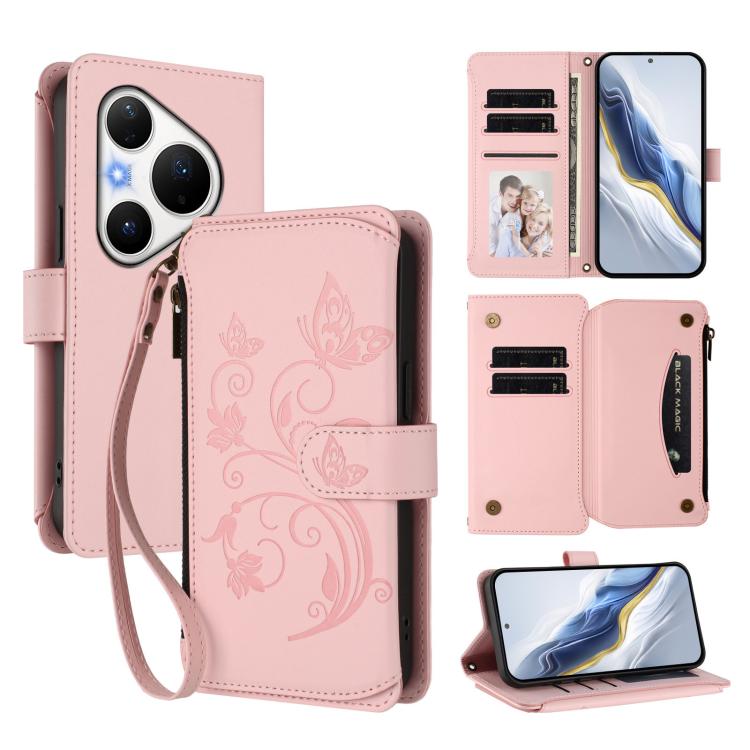 Butterfly Love Flower Multi-card Zipper Wallet Leather Phone Case, For Huawei nova 14 5G / 15 / 16z, For Huawei nova 16, For Huawei Mate 70 Air 5G, For Huawei Pura 80 Ultra 5G, For Huawei Pura 80 Pro 5G, For Huawei Pura 80 5G