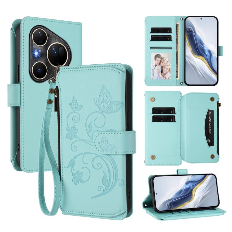 Butterfly Love Flower Multi-card Zipper Wallet Leather Phone Case, For Huawei nova 14 5G / 15 / 16z, For Huawei nova 16, For Huawei Mate 70 Air 5G, For Huawei Pura 80 Ultra 5G, For Huawei Pura 80 Pro 5G, For Huawei Pura 80 5G