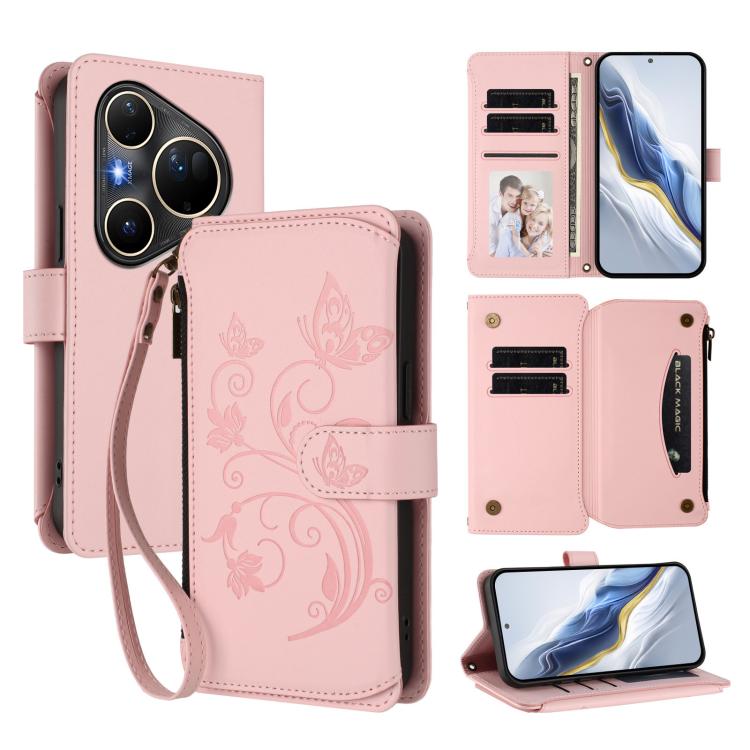 Butterfly Love Flower Multi-card Zipper Wallet Leather Phone Case, For Huawei nova 14 5G / 15 / 16z, For Huawei nova 16, For Huawei Mate 70 Air 5G, For Huawei Pura 80 Ultra 5G, For Huawei Pura 80 Pro 5G, For Huawei Pura 80 5G