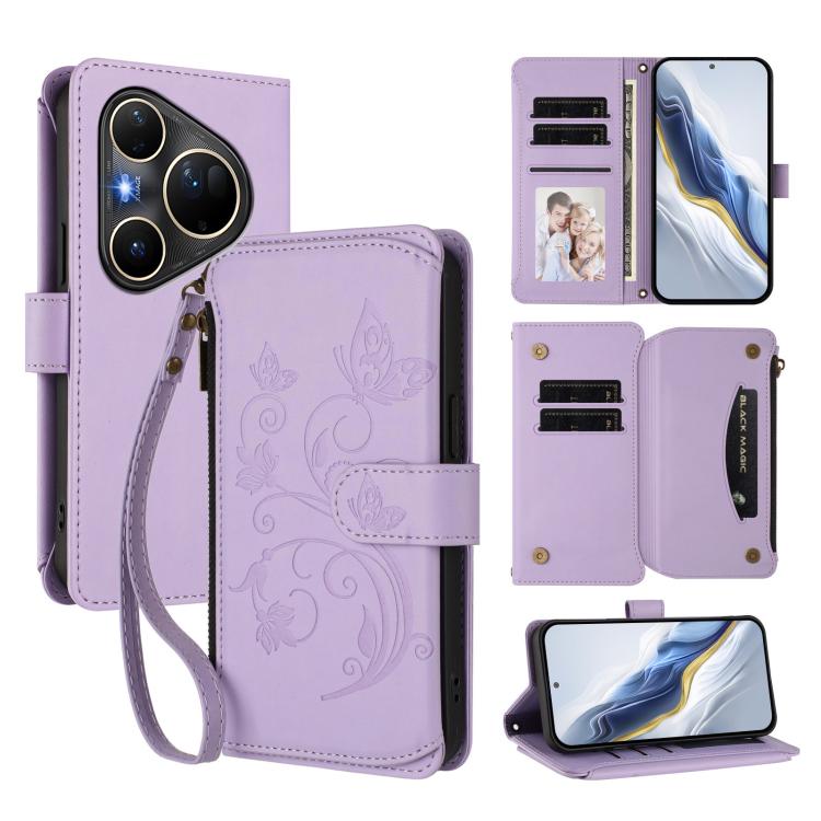 Butterfly Love Flower Multi-card Zipper Wallet Leather Phone Case, For Huawei nova 14 5G / 15 / 16z, For Huawei nova 16, For Huawei Mate 70 Air 5G, For Huawei Pura 80 Ultra 5G, For Huawei Pura 80 Pro 5G, For Huawei Pura 80 5G