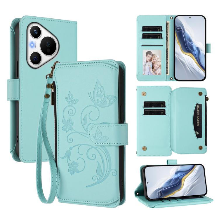 Butterfly Love Flower Multi-card Zipper Wallet Leather Phone Case, For Huawei Mate 70, For Huawei nova 13 Pro, For Huawei nova 13 / 12, For Huawei Pura 70 Pro / 70 Pro+, For Huawei nova 12S 4G / 11 4G / 5G, For Huawei Pura 70