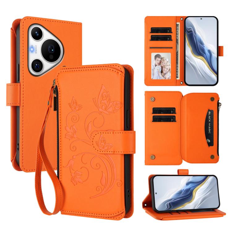Butterfly Love Flower Multi-card Zipper Wallet Leather Phone Case, For Huawei Mate 70, For Huawei nova 13 Pro, For Huawei nova 13 / 12, For Huawei Pura 70 Pro / 70 Pro+, For Huawei nova 12S 4G / 11 4G / 5G, For Huawei Pura 70