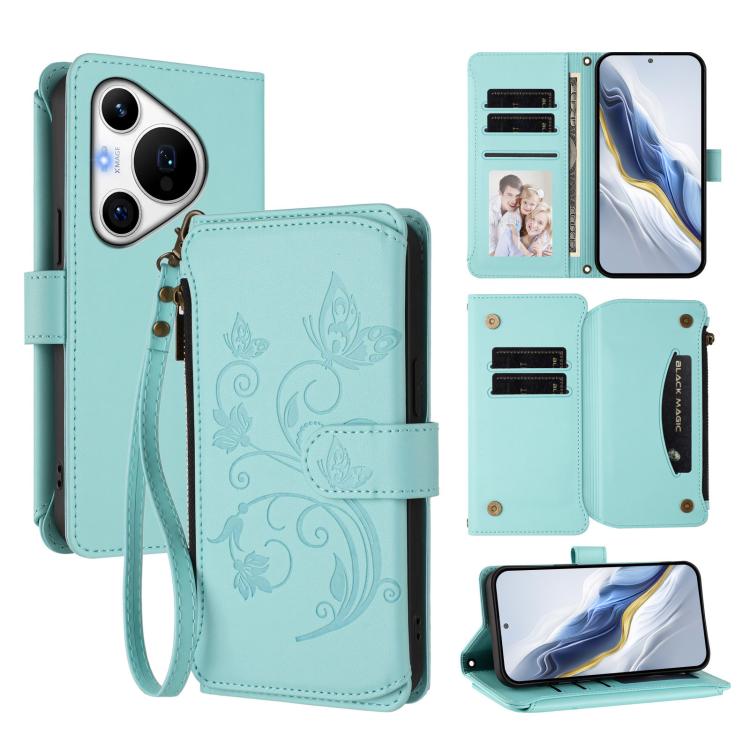 Butterfly Love Flower Multi-card Zipper Wallet Leather Phone Case, For Huawei Mate 70, For Huawei nova 13 Pro, For Huawei nova 13 / 12, For Huawei Pura 70 Pro / 70 Pro+, For Huawei nova 12S 4G / 11 4G / 5G, For Huawei Pura 70