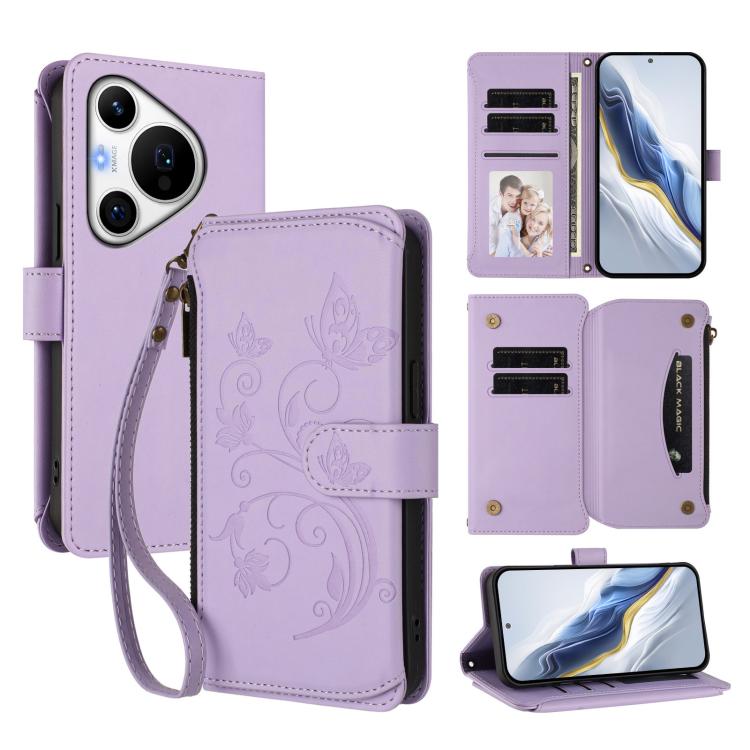 Butterfly Love Flower Multi-card Zipper Wallet Leather Phone Case, For Huawei Mate 70, For Huawei nova 13 Pro, For Huawei nova 13 / 12, For Huawei Pura 70 Pro / 70 Pro+, For Huawei nova 12S 4G / 11 4G / 5G, For Huawei Pura 70