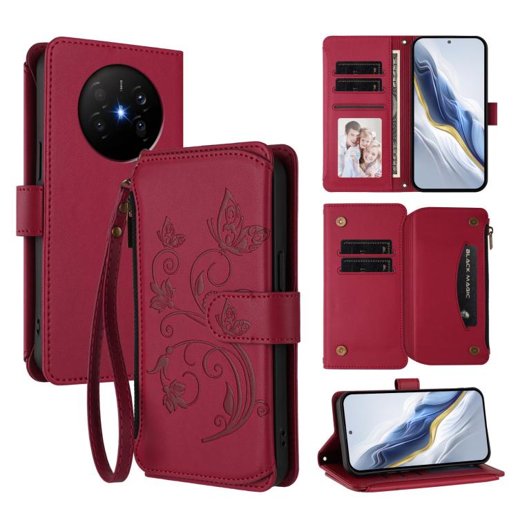 Butterfly Love Flower Multi-card Zipper Wallet Leather Phone Case, For Huawei nova 14 5G / 15 / 16z, For Huawei nova 16, For Huawei Mate 70 Air 5G, For Huawei Pura 80 Ultra 5G, For Huawei Pura 80 Pro 5G, For Huawei Pura 80 5G
