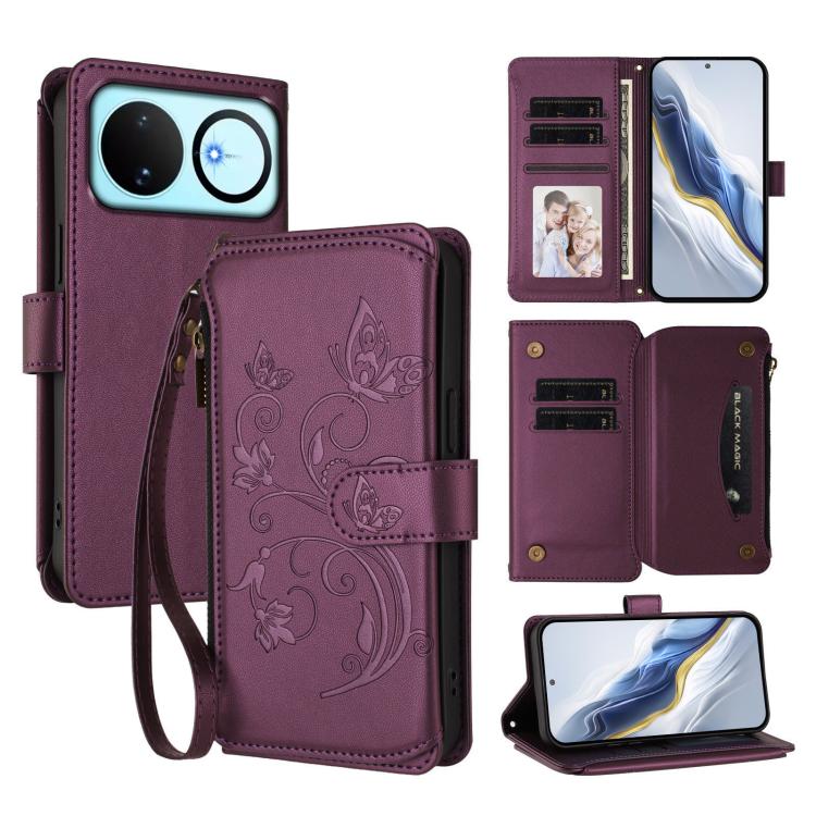 Butterfly Love Flower Multi-card Zipper Wallet Leather Phone Case, For Huawei nova 14 5G / 15 / 16z, For Huawei nova 16, For Huawei Mate 70 Air 5G, For Huawei Pura 80 Ultra 5G, For Huawei Pura 80 Pro 5G, For Huawei Pura 80 5G