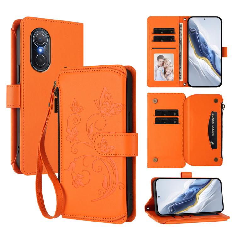 Butterfly Love Flower Multi-card Zipper Wallet Leather Phone Case, For Honor 70 5G, For Honor X8 4G / X30i 5G, For Honor 60 SE 5G, For Honor 50 SE / Huawei nova 9 SE