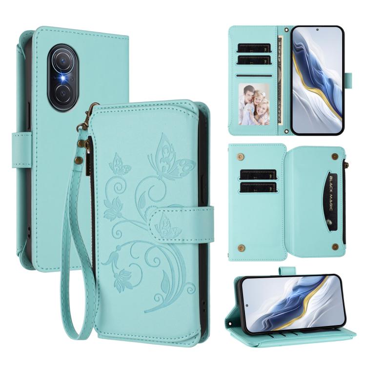 Butterfly Love Flower Multi-card Zipper Wallet Leather Phone Case, For Honor 70 5G, For Honor X8 4G / X30i 5G, For Honor 60 SE 5G, For Honor 50 SE / Huawei nova 9 SE