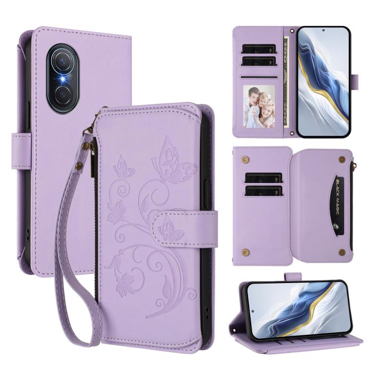 Butterfly Love Flower Multi-card Zipper Wallet Leather Phone Case, For Honor 70 5G, For Honor X8 4G / X30i 5G, For Honor 60 SE 5G, For Honor 50 SE / Huawei nova 9 SE