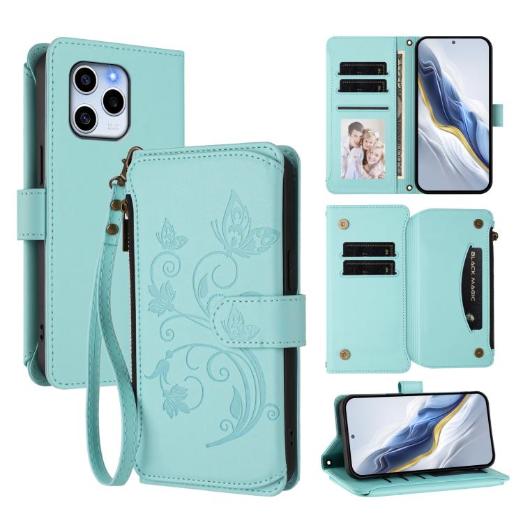 Butterfly Love Flower Multi-card Zipper Wallet Leather Phone Case, For Honor 70 5G, For Honor X8 4G / X30i 5G, For Honor 60 SE 5G, For Honor 50 SE / Huawei nova 9 SE
