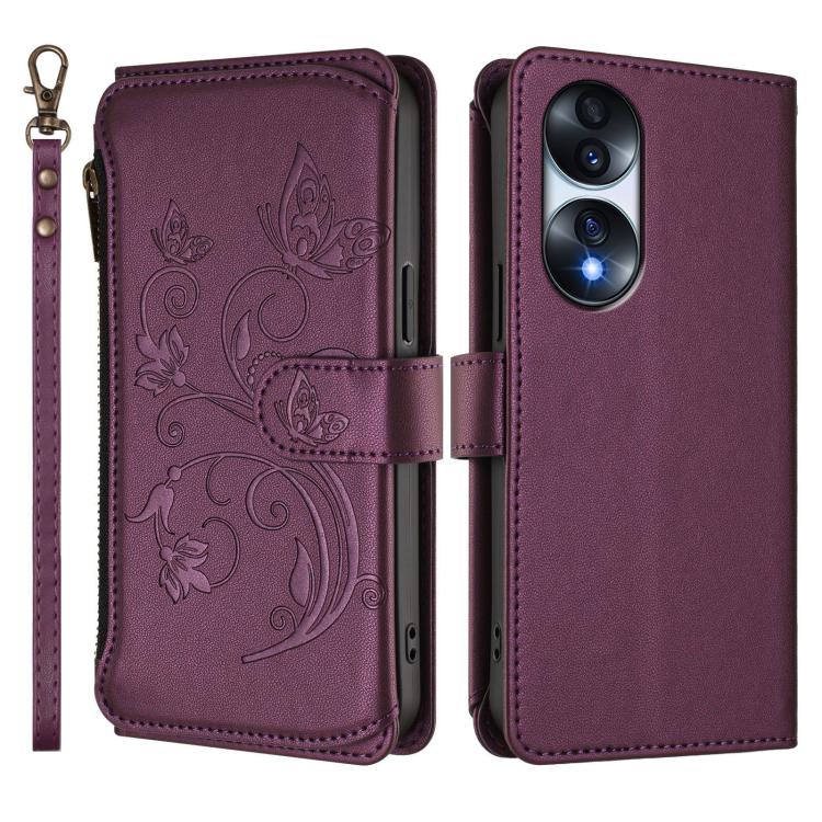 Butterfly Love Flower Multi-card Zipper Wallet Leather Phone Case, For Honor 70 5G, For Honor X8 4G / X30i 5G, For Honor 60 SE 5G, For Honor 50 SE / Huawei nova 9 SE