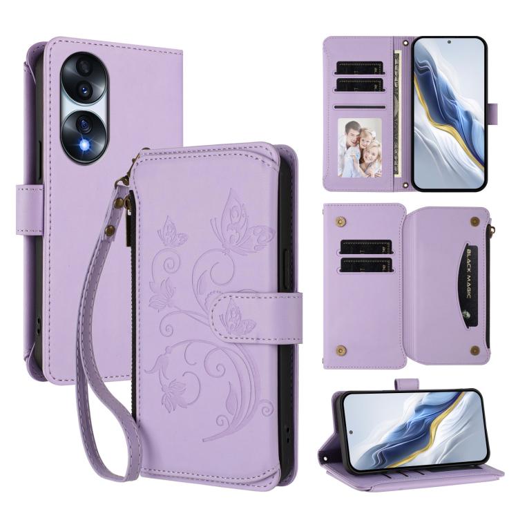 Butterfly Love Flower Multi-card Zipper Wallet Leather Phone Case, For Honor 70 5G, For Honor X8 4G / X30i 5G, For Honor 60 SE 5G, For Honor 50 SE / Huawei nova 9 SE
