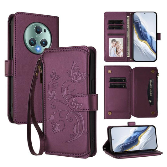 Butterfly Love Flower Multi-card Zipper Wallet Leather Phone Case, For Honor Magic5 Pro, For Honor X9a 5G / Magic5 Lite / X40, For Honor 80 GT 5G, For Honor 80 5G, For Honor X40i 5G, For Honor 70 Pro 5G