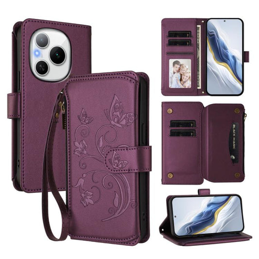 Butterfly Love Flower Multi-card Zipper Wallet Leather Phone Case, For Honor Power 5G, For Honor Play 60 5G, For Honor 400 Lite Global, For Honor 400 Global 156.5mm, For Honor X8c 4G, For Honor X9c 5G / Magic7 Lite