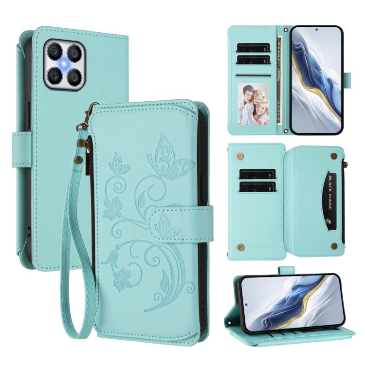 Butterfly Love Flower Multi-card Zipper Wallet Leather Phone Case, For Honor 70 5G, For Honor X8 4G / X30i 5G, For Honor 60 SE 5G, For Honor 50 SE / Huawei nova 9 SE
