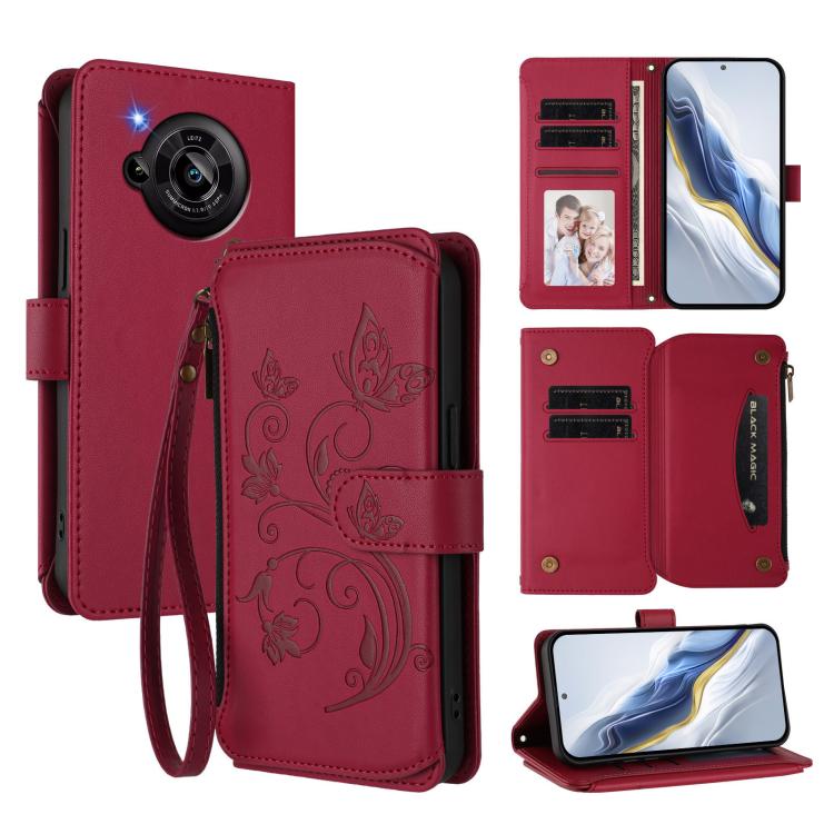 Butterfly Love Flower Multi-card Zipper Wallet Leather Phone Case, For Sharp Aquos wish3, For Sharp Aquos R7 / P7 / SH-52C /A202SH